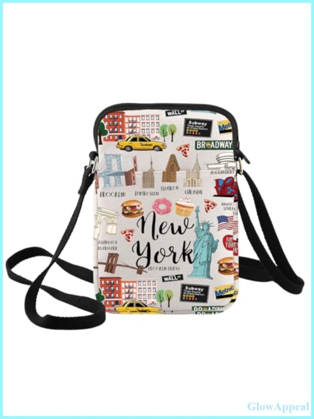 Cotton Canvas Crossbody Bag New York Travel Shoulder Bag Adjustable Strap
